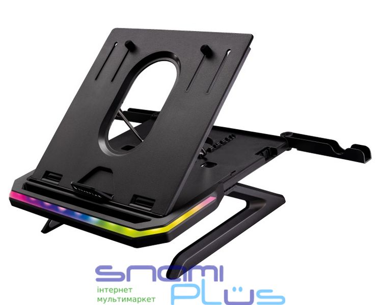 Підставка для ноутбука до 17' SureFire Portus X1, Black, RGB підсвічування, 2 рівні висоти, 2 тримачі для телефону, складні ніжки (48842) 279464 фото