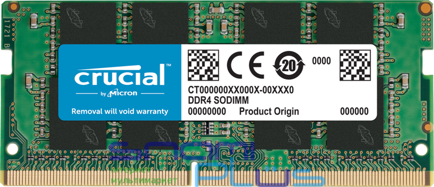 Память SO-DIMM, DDR4, 32Gb, 3200 MHz, Crucial, 1.2V, CL22 (CT32G4SFD832A) 199786 фото