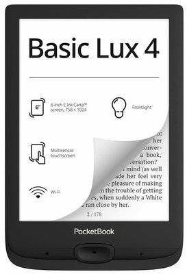 Електронна книга 6' 6' PocketBook 618 'Basic Lux 4', Black, WiFi, 758x1024 (E Ink Carta), 512Mb / 8Gb, сенсорний екран, 16 градацій сірого, 212 DPI, підсвічування екрану SMARTlight, microSD (до 32Gb), 1300 mAh, microUSB, 161.3x108x8 мм (PB618-P-CIS) 273139 фото