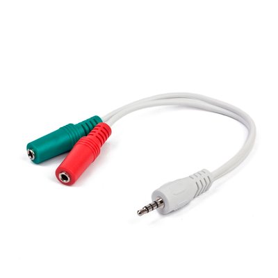 Перехідник звуковий Cablexpert 3.5мм 4-pin М/F 3.5мм + мікрофон 'мама', білий 0.2 м (CCA-417W) 133485 фото