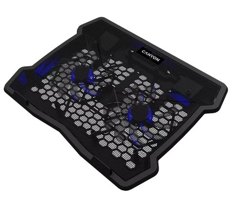 Підставка для ноутбука до 15.6' Canyon NS03, Black, 2x12 см вентилятор (1000 rpm, 17-26 dB), синє LED підсвічування, 2xUSB 2.0, 340x265x30 мм, 435 г (CNE-HNS03) 266489 фото