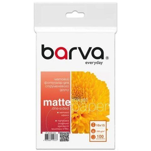 Фотобумага Barva, матовая, A6 (10x15), 220 г/м&sup2;, 100 л, серия "Everyday" (IP-AE220-224) 148405 фото
