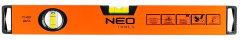 Рівень Neo Tools, Orange, 40 см, 2 капсули: горизонтальна, вертикальна (від 0 до 180 °) (71-081) 260097 фото