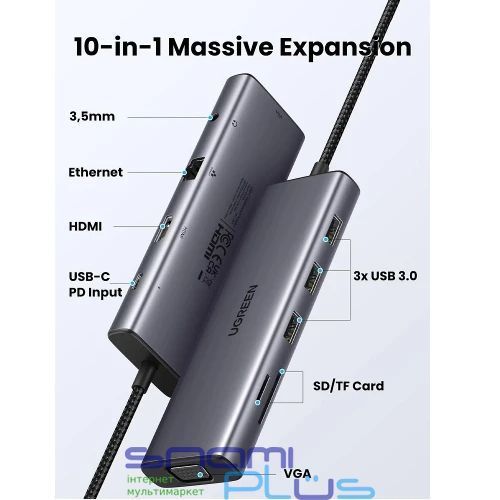 Хаб USB Ugreen CM498, Grey (15601) 322714 фото