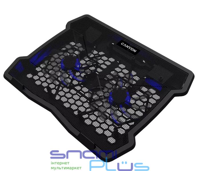 Подставка для ноутбука до 15.6' Canyon NS03, Black, 2x12 см вентилятор (1000 rpm, 17-26 dB), синяя LED подсветка, 2xUSB 2.0, 340x265x30 мм, 435 г (CNE-HNS03) 266489 фото
