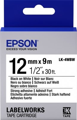 Картридж Epson LK4WBW, Black/White, LW-300/400/700/900, 12 мм / 9 м, стрічка підвищеної адгезії (C53S654016) 180313 фото