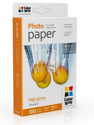 Фотопапір ColorWay, глянсовий, A6 (10x15), 180 г/м², 100 арк (PG1801004R) 35306 фото