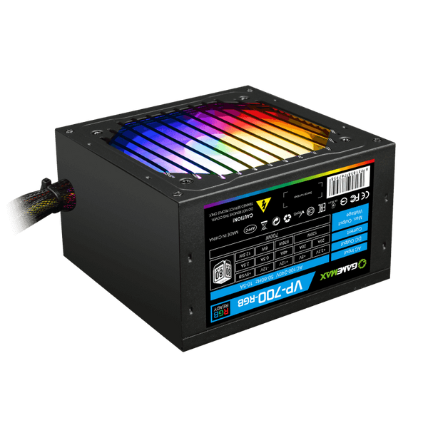 Блок живлення 700 Вт, GameMax VP-700 RGB, Black, 80+ Bronze, Active PFC, 12 см, 3xMolex / 5xSATA / 2x2+6-pin / 1x4+4-pin / 1x20+4-pin, захист OVP / UVP / OCP / OLP / OPP / SCP (VP-700-RGB) 217799 фото