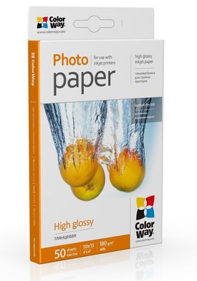 Фотопапір ColorWay, глянсовий, A6 (10x15), 180 г/м², 50 арк (PG1800504R) 35308 фото