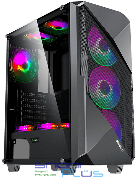 Корпус GameMax Revolt Black, без БП, Mid Tower, ATX / Micro ATX / Mini ITX, 1хUSB 3.1, 1хUSB 2.0, 4x120 мм LED, 421x210x460 мм, 0.5 мм, 5.5 кг 212110 фото