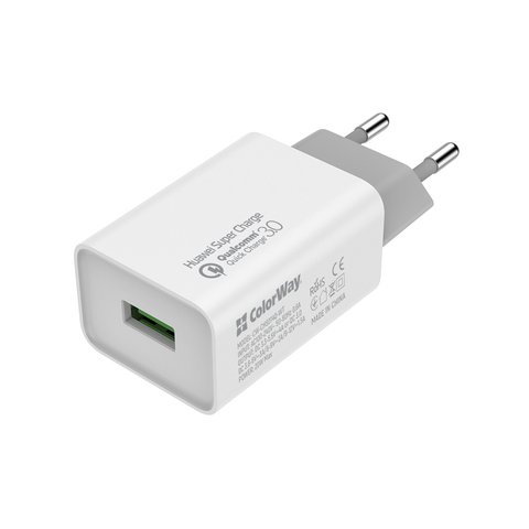 Мережевий зарядний пристрій ColorWay, White, 1xUSB, 4A, Super Charge/QC3.0 (CW-CHS014Q-WT) 207413 фото