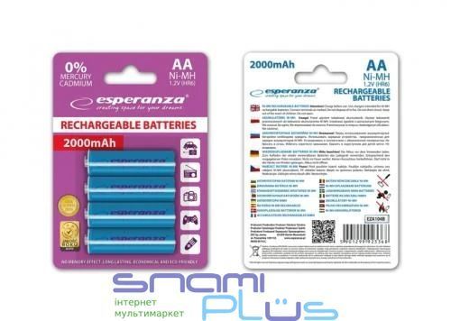 Аккумулятор AA, 2000 mAh, Esperanza, Blue, 4 шт, 1.2V, Blister (EZA104B) 212794 фото