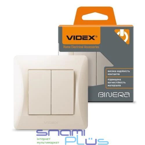 Выключатель двойной Videx Binera, Cream, 86x86 мм, IP20 (VF-BNSW2-CR) 219946 фото