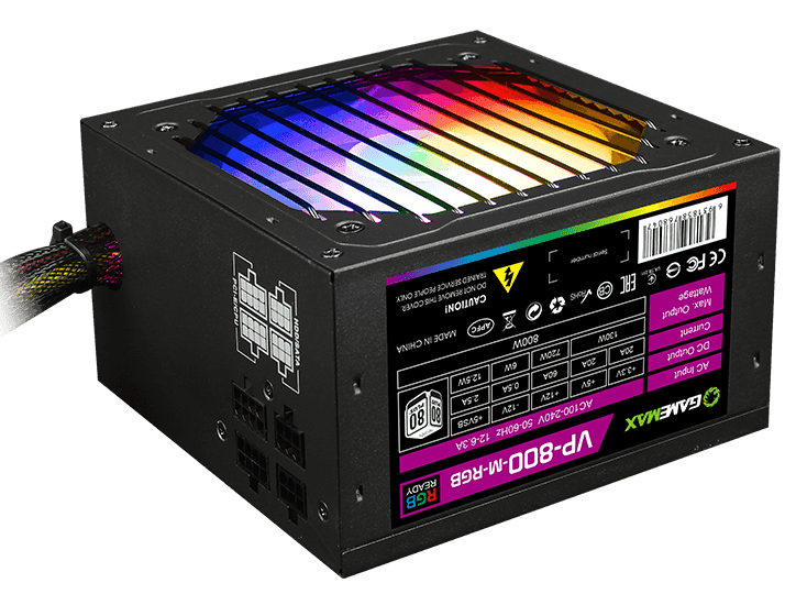 Блок живлення 800 Вт, GameMax VP-800 RGB, Black, напівмодульний, 80+ Bronze, Active PFC, 12 см, 3xMolex / 6xSATA / 2x2+6-pin / 1x4+4-pin / 1x20+4-pin, захист OVP / UVP / OCP / OLP / OPP / SCP (VP-800-M-RGB) 217801 фото