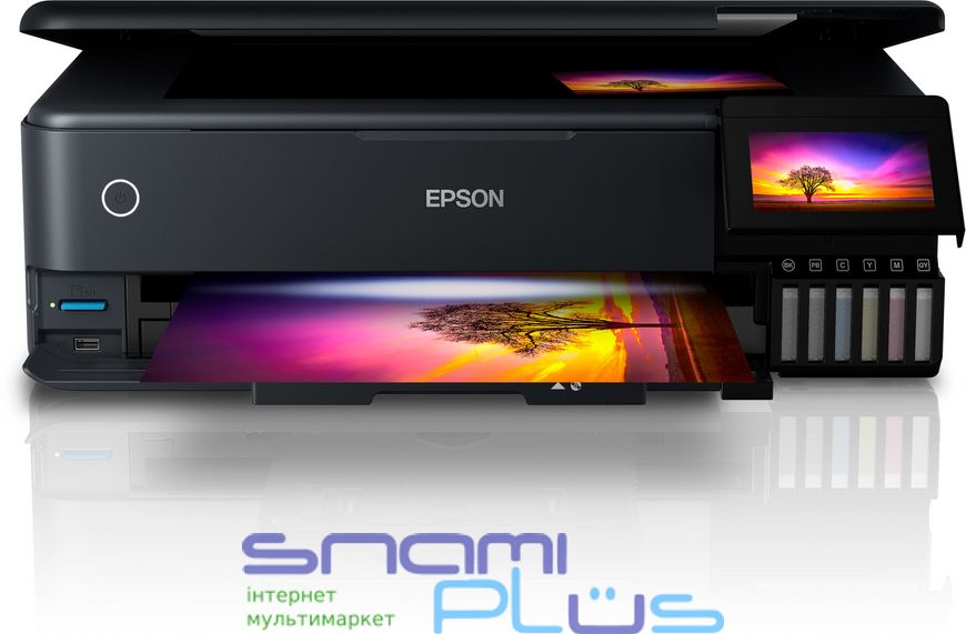 БФП струменевий кольоровий A3 Epson L8180, Black, WiFi, 5760х1440 dpi, дуплекс, до 32/32 стр/хв, друк на DVD, CardReader, РК-екран 10.9 см, USB / Lan, вбудоване СБПЧ, чорнило Epson 115 (C11CJ21403) 229329 фото