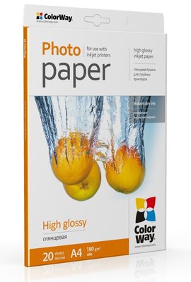 Фотопапір ColorWay, глянсовий, A4, 180 г/м², 20 арк (PG180020A4) 35310 фото