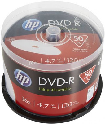 Диск DVD-R 50 HP, 4.7Gb, 16x, Printable, Cake Box (DME00025WIP-3) 216988 фото