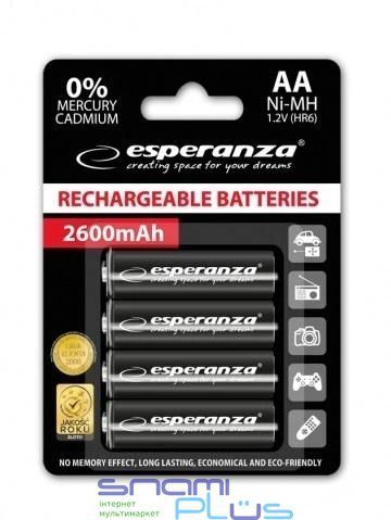 Аккумулятор AA, 2600 mAh, Esperanza, Black, 4 шт, 1.2V, Blister (EZA106) 245164 фото
