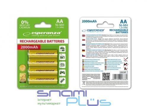 Аккумулятор AA, 2000 mAh, Esperanza, Yellow, 4 шт, 1.2V, Blister (EZA104Y) 212795 фото