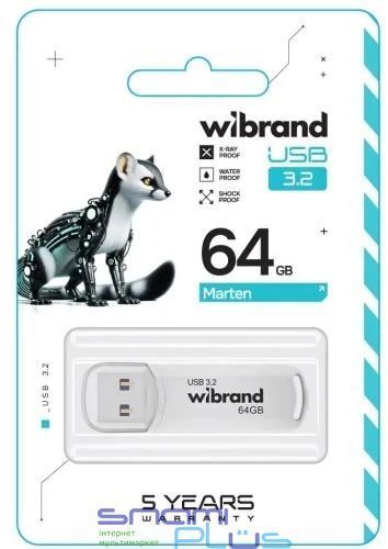 Флеш накопичувач USB 64Gb Wibrand Marten, White, USB 3.2 Gen 1 (WI3.2/MA64P10W) 286837 фото