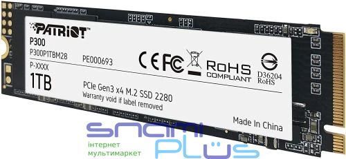 Твердотельный накопитель SSD 1Tb, Patriot P300, PCI-E 3.0 x4, M.2 (P300P1TBM28) 205479 фото