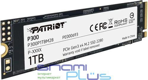 Твердотельный накопитель SSD 1Tb, Patriot P300, PCI-E 3.0 x4, M.2 (P300P1TBM28) 205479 фото