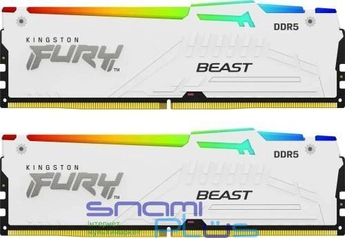Память 16Gb x 2 (32Gb Kit) DDR5, 5600 MHz, Kingston Fury Beast RGB, White (KF556C36BWEAK2-32) 265422 фото