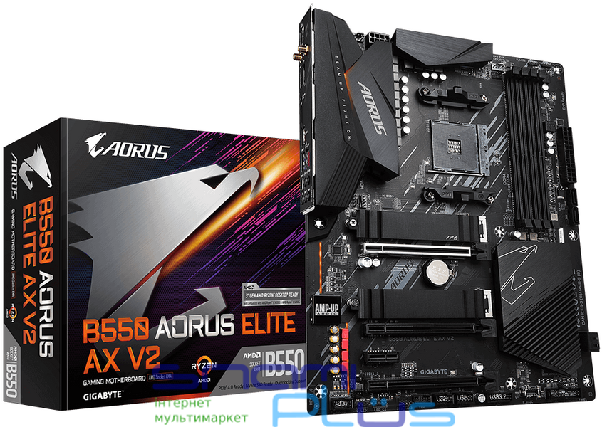 Мат.плата AM4 (B550) Gigabyte B550 AORUS ELITE AX V2, B550, 4xDDR4, CrossFireX, Int.Video(CPU), 4xSATA3, 2xM.2, 1xPCI-E 16x 4.0, 2xPCI-E 16x 3.0, 1xPCI-E 1x 3.0, ALC1200, 2.5GbE, WiFi ax, Bluetooth 5.0, 8xUSB3.2/6xUSB2.0, HDMI/DP, ATX 212141 фото