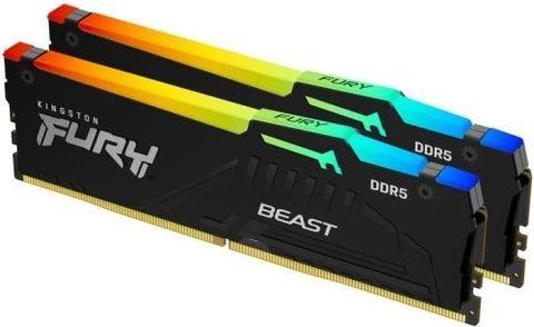 Память 32Gb x 2 (64Gb Kit) DDR5, 6000 MHz, Kingston Fury Beast RGB, Black (KF560C30BBEAK2-64) 287427 фото