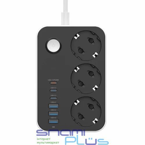 Фільтр мережевий ColorWay, 3 розетки, 2 м, Black, 3xType-C / 3xUSB (CW-CHE36PDB) 322983 фото