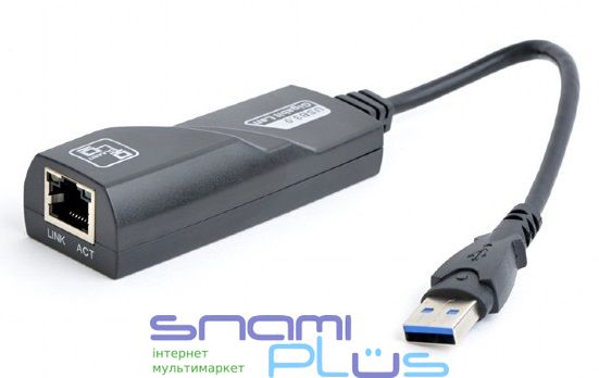 Мережевий адаптер USB 3.0 - Ethernet, 10/1000 Мбит/с, Black, Gembird (NIC-U3-02) 218088 фото