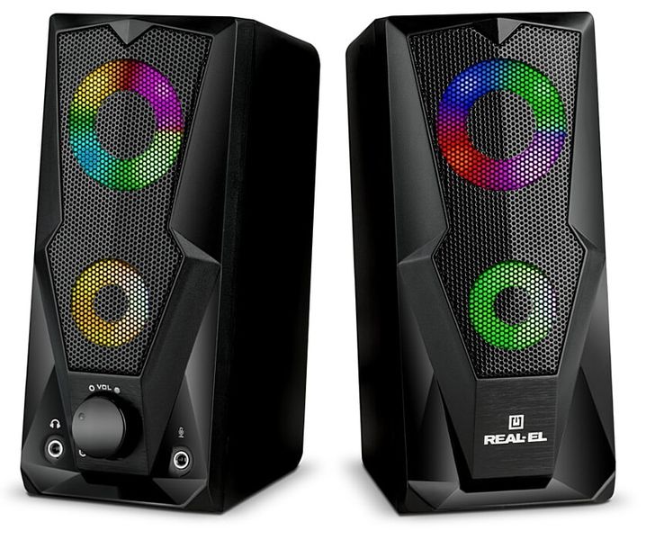 Колонки 2.0 REAL-EL S-111 Black, 2 x 3 Вт, LED підсвічування, пластиковий корпус, живлення від USB, керування спереду 218811 фото
