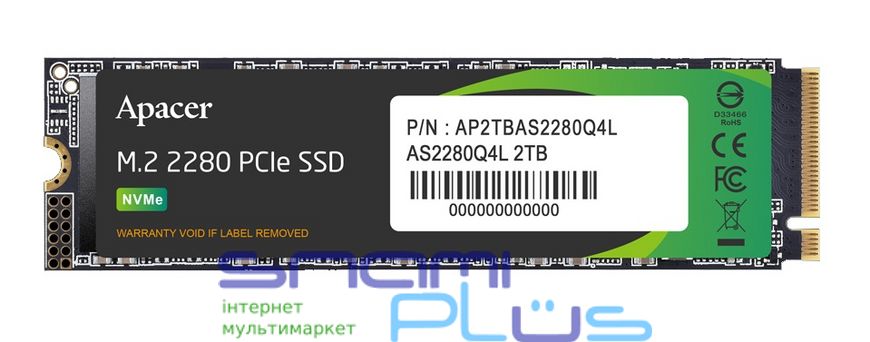 Твердотельный накопитель M.2 2Tb, Apacer AS2280Q4L, PCI-E 4.0 x4, 3D TLC, 3600/3000 MB/s (AP2TBAS2280Q4L-1) 279670 фото