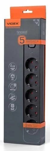 Фильтр сетевой Videx "Oncord", 5 розеток, 3 м, Black (VF-PD53G-B) 278962 фото