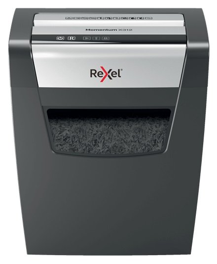 Знищувач паперу Rexel Momentum X312, Black, тип різання - перехресний, 23 л, рівень безпеки - 3, подрібнення - 5x42 мм, до 12 аркушів за раз, реверс, 62 дБ, 356х423х238 мм, 6.5 кг (2104572EU) 173139 фото
