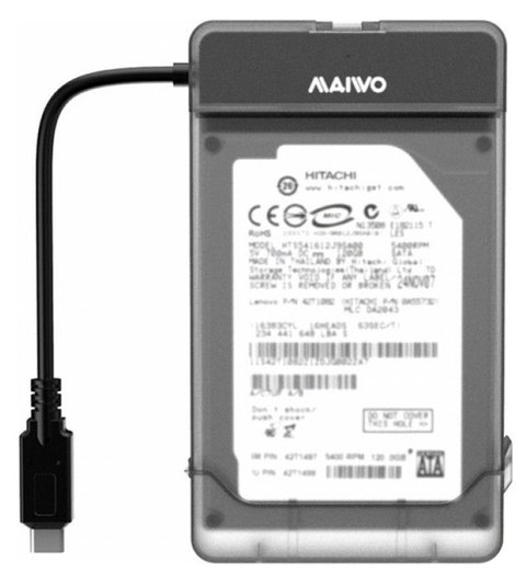 Адаптер Maiwo K104G2 HDD 2,5' SATA/SSD до порту USB3.1 GEN2 TypeC + контейнер Maiwo захисний для HDD 2,5' 266738 фото