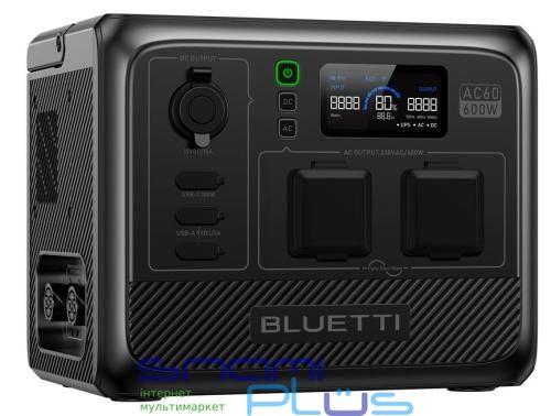 Зарядна станція BLUETTI PowerOak AC60, Black, 600 Вт / 403 Вт/год, чиста синусоїда, 1xType-C (100 Вт), 2xUSB (5В, 3А), 2 x бездротова зарядна панель, 2 x розетки змінного струму 230V, батарея LiFePO4 289518 фото