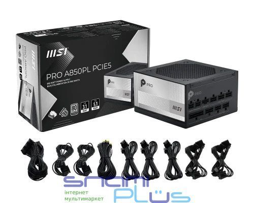 Блок питания 850 Вт, MSI PRO A850PL PCIE5, Black 328036 фото