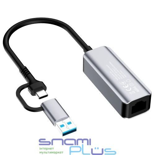 Сетевой адаптер USB 3.0 / Type-C - Gigabit Ethernet, Grey, ColorWay (CW-AD-CRG) 314149 фото