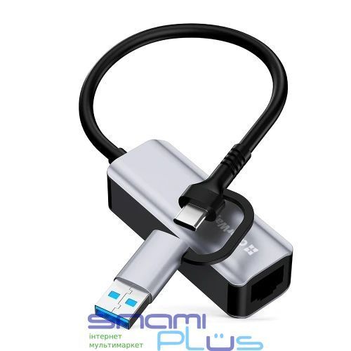Сетевой адаптер USB 3.0 / Type-C - Gigabit Ethernet, Grey, ColorWay (CW-AD-CRG) 314149 фото