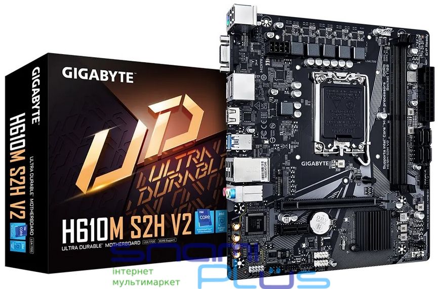 Мат.плата LGA1700, Gigabyte H610M S2H V2, H610, 2xDDR5, Int.Video(CPU), 4xSATA3, 1xM.2, 1xPCI-E 4.0 x16, 1xPCI-E 3.0 x1, ALC997, Realtek GLan, 4xUSB3.2/8xUSB2.0, VGA/HDMI/2xDP, MicroATX 284016 фото