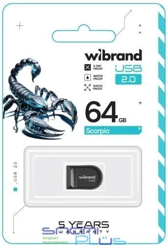 Флеш накопичувач USB 64Gb Wibrand Scorpio, Black, USB 2.0 (WI2.0/SC64M3B) 286790 фото