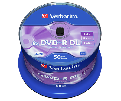 Диск DVD+R 50 Verbatim, 8.5Gb (Double Layer), 8x, Matt Silver, Cake Box (43758) 201380 фото