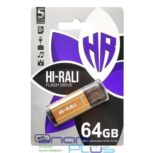 Флеш накопитель USB 64Gb Hi-Rali Stark, Gold, USB 2.0 (HI-64GBSTGD) 256221 фото