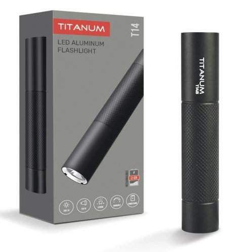 Ліхтар ручний Titanum T14, Black, 300 Лм, до 250 м, XPG 5W, вбудований акумулятор 18650 Li-ion 1200 mAh, алюмінієвий сплав, Type-C, IP44 (TLF-T14B) 272573 фото