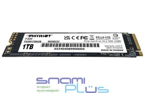 Твердотельный накопитель SSD 1Tb, Patriot P320, PCI-E 3.0 x4, M.2 (P320P1TBM28) 287966 фото