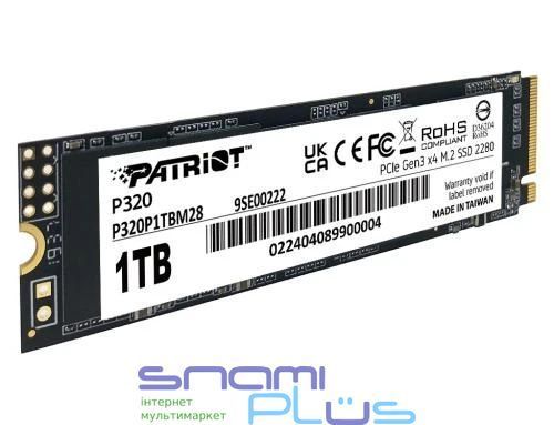 Твердотельный накопитель SSD 1Tb, Patriot P320, PCI-E 3.0 x4, M.2 (P320P1TBM28) 287966 фото