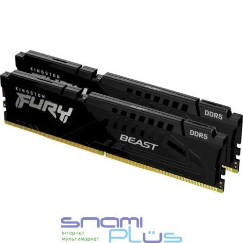 Пам'ять 32Gb x 2 (64Gb Kit) DDR5, 5600 MHz, Kingston Fury Beast, Black (KF556C36BBE2K2-64) 310592 фото