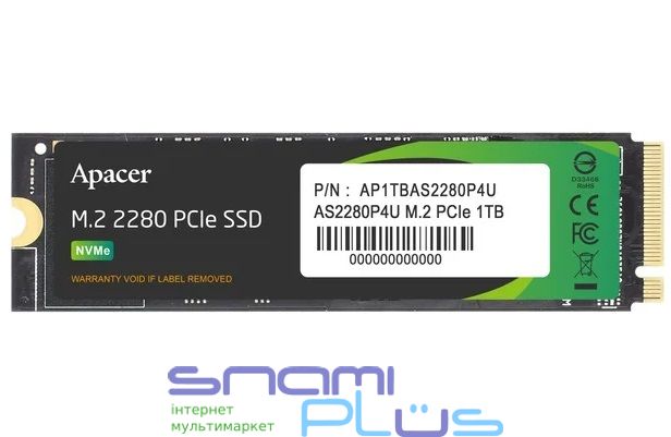 Твердотельный накопитель M.2 1Tb, Apacer AS2280P4U, PCI-E 3.0 x4, 3D TLC, 3500/3000 MB/s (AP1TBAS2280P4U-1) 269508 фото