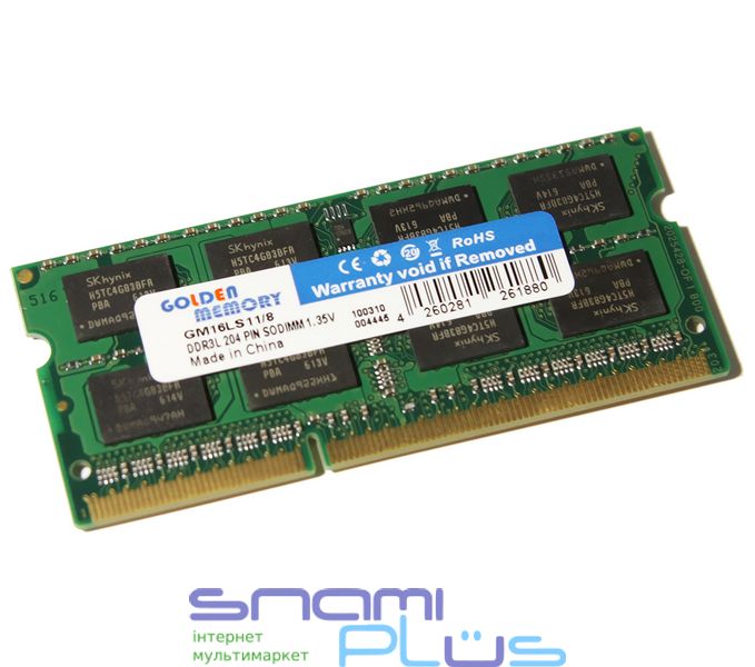 Память SO-DIMM, DDR3, 8Gb, 1600 MHz, Golden Memory, 1.35V (GM16LS11/8) 160057 фото